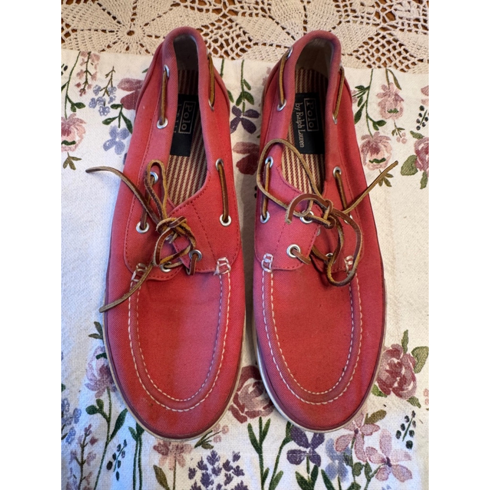 Men's Polo Ralph Lauren Boat Shoes Size 10.5 Red Canvas